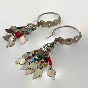 Hoop Earrings, Old Silver, Vintage, Charms, Middle Eastern, Dangles, Afghan